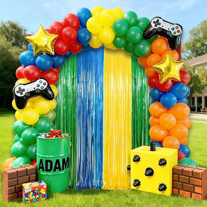 4 Packs Blue Red Green Yellow Foil Fringe Curtain, Baby Shower, Video Game - Image 3