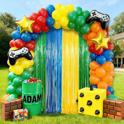 4 Packs Blue Red Green Yellow Foil Fringe Curtain, Baby Shower, Video Game - Image 3