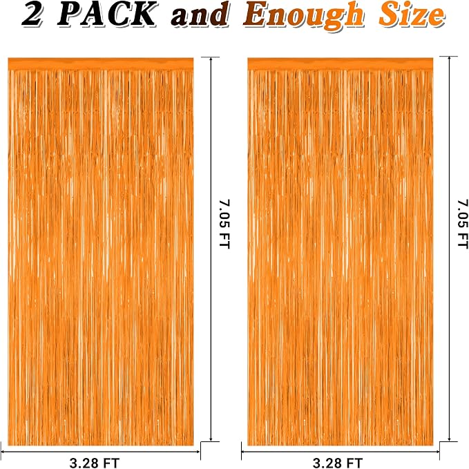 ZATAYE 2 Pack Orange Halloween Foil Curtain Streamer Decorations | Orange - Image 2