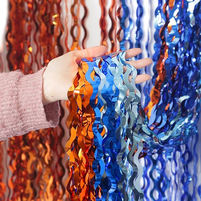 3 Pack Wavy Blue Dog Tinsel Backdrop Party Decorations - Image 2