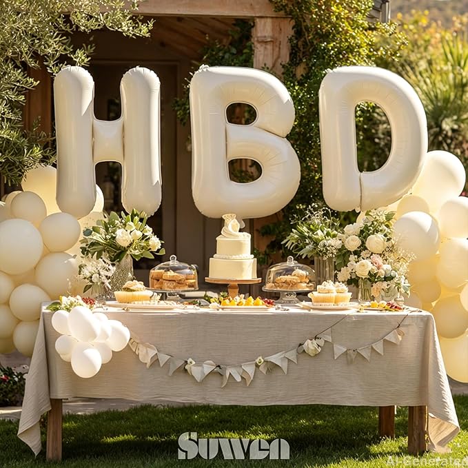 SUWEN 40 Inch Cream Large E Letter Balloons Big Foil Helium A-Z | Jumbo Mylar - Image 3