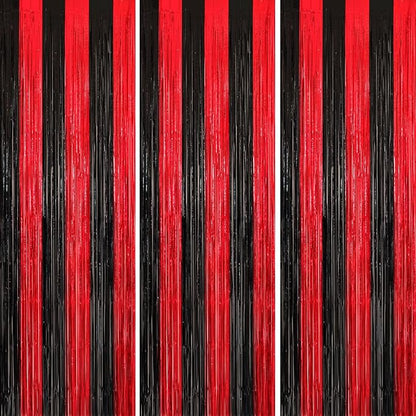 jijAcraft Black Red Tinsel Foil Fringe Curtain, 2 Pack 3.2x6.5 Feet Metallic by jijAcraft