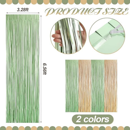 Frienda 4pcs Sage Green and Gold Party Decorations 6.6ft Fringe Curtains - Image 2