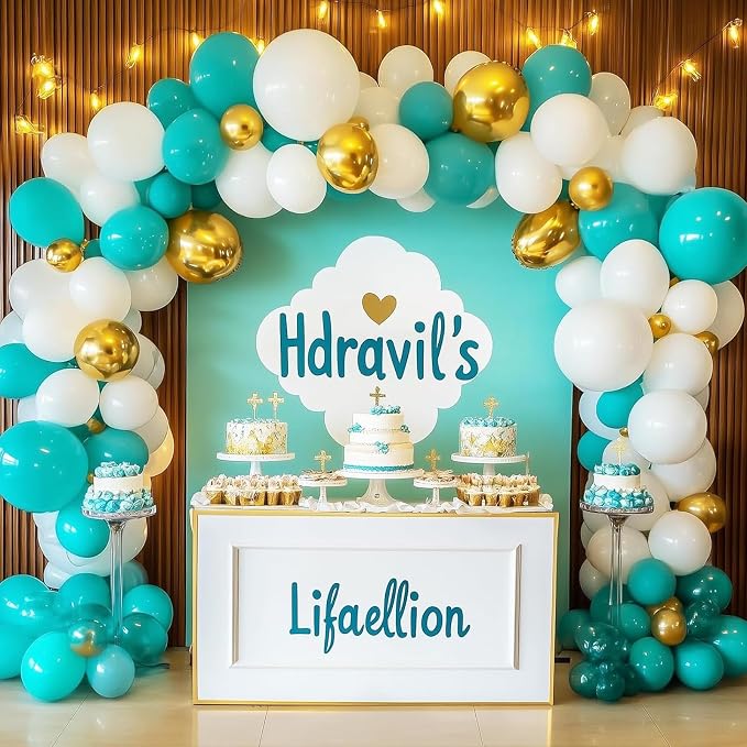 RUBFAC Blue Balloons Different Sizes Turquoise Teal Balloon Arch 154pcs | - Image 6