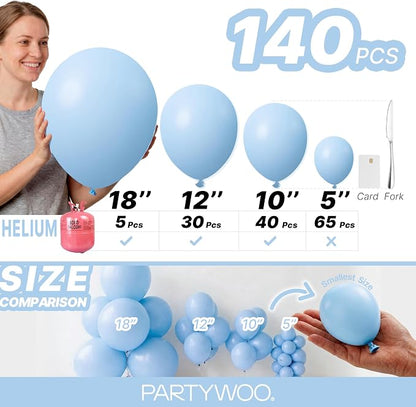 PartyWoo Light Blue Balloons 140pcs Baby Pastel Sky Aqua Blue Color | Different - Image 6