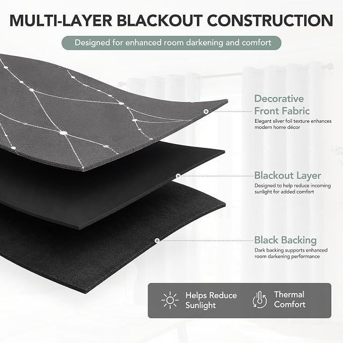 Deconovo 100% Blackout Living Room Curtains 95 Inches Long, Thermal Insulated - Image 4