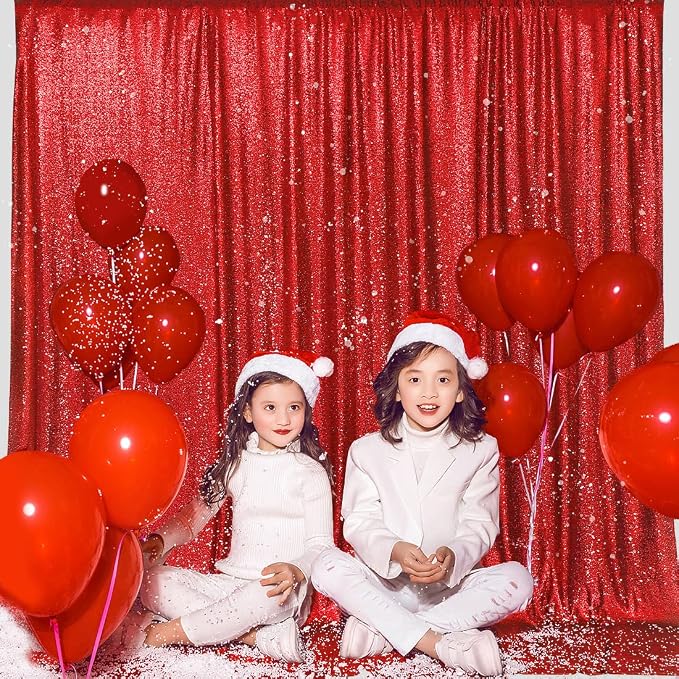 PartyDelight Red Sequin Backdrop 10x10ft Sparkly Photo Curtain | 4 Inch Rod - Image 7