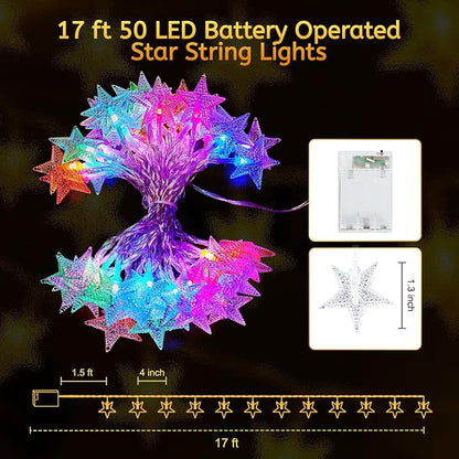 Minetom Star String Lights Battery Operated - 17 ft 50 LED Color Changing Star - Image 7