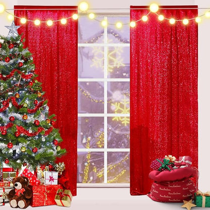Poise3EHome Red Sequin Backdrop Curtain, 2 Panels 2Ft x 8Ft Glitter Photography - Image 2