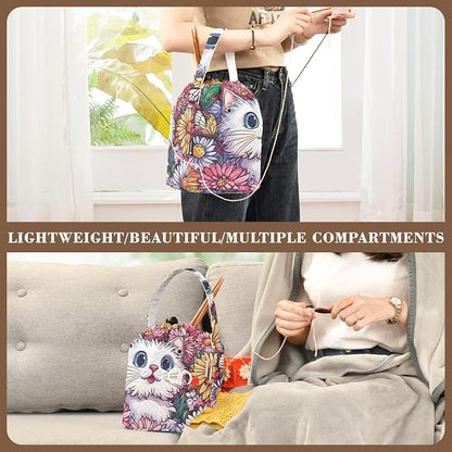 Cute Chrysanthemum Cats Butterflies Yarn Bag Small Crochet Bag Drawstring Yarn - Image 5