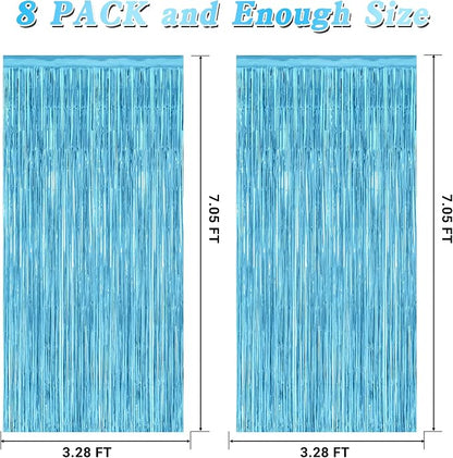 8 Pack Party Decorations, 3.28 FT x 7.05 FT Party Streamer, Metallic Sky Blue - Image 2