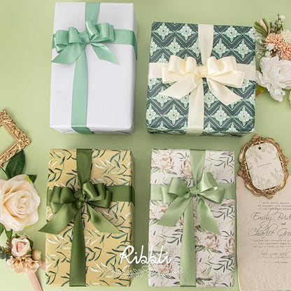 Ribbli Sage Green Satin Ribbon 1 Inch x 4 Rolls Total 40 Yards- - Image 2