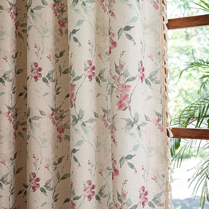 ENJOYBRIDAL Floral Curtains 96 Inches Bedroom Semi Sheer Drapes Cottage Living - Image 5