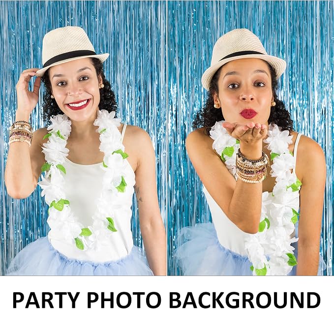 10 Pack Foil Curtain Backdrop Blue Metallic Tinsel Foil Fringe Curtains Photo - Image 5