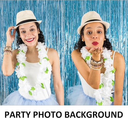 10 Pack Foil Curtain Backdrop Blue Metallic Tinsel Foil Fringe Curtains Photo - Image 5