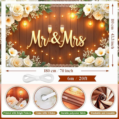 Mr & Mrs Wedding Backdrop Banner Party Decorations Engaged Banner Photo Booth - Image 2