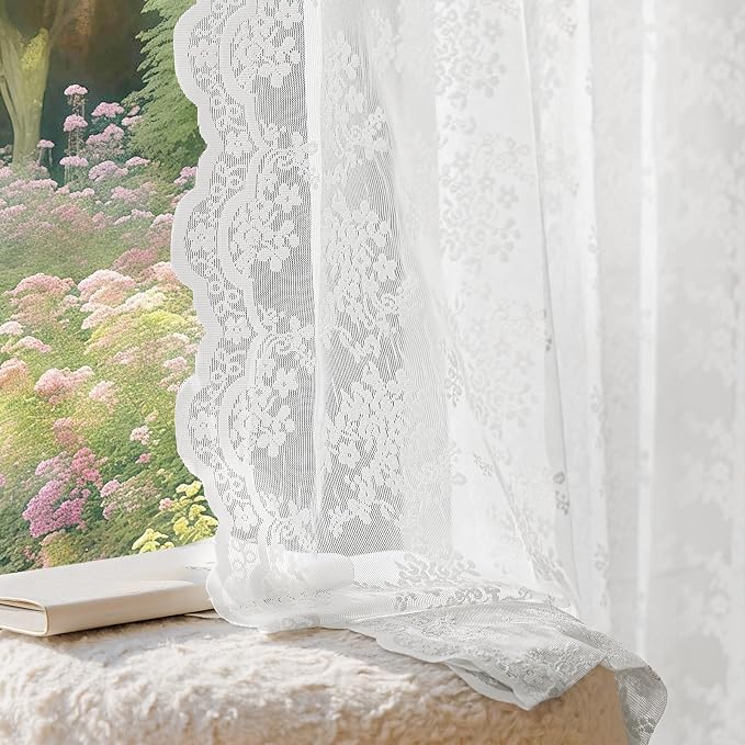 Anmao Vintage Lace Curtains 96 Inches Long 2 Panels Set, Romantic Elegant Light by Anmao