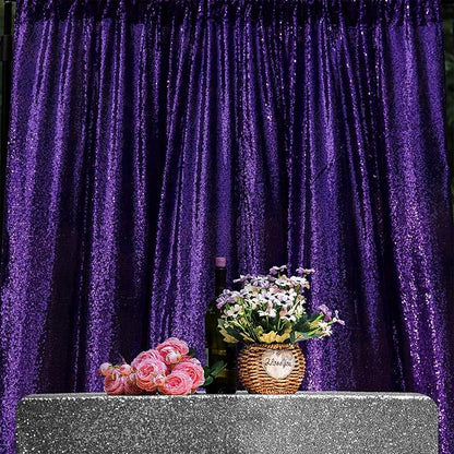JYFLZQ Purple Sequin Backdrop Curtains 8ft x 8ft 1 Panel Glitter Photo Booth - Image 3