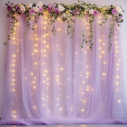 Tulle Backdrop Curtains with Lights Lavender 10x10ft Sheer Curtain Backdrop | by Fomcet