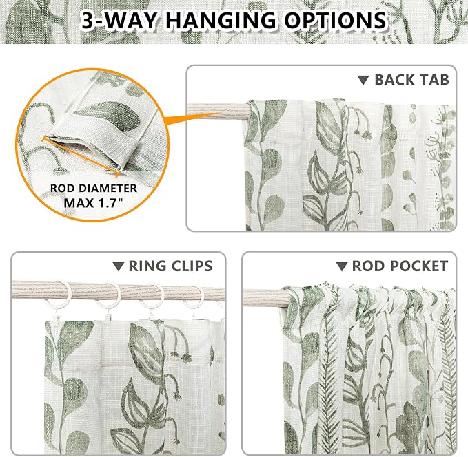 Sage Green Curtains 90 Inches Long 2 Panels Boho Curtains - Image 3