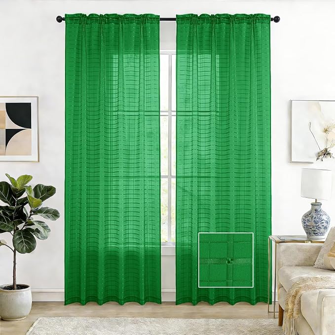 SpaceDresser Check Sheer Curtains 84 Inches Long by SpaceDresser