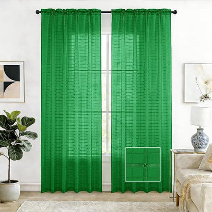 SpaceDresser Check Sheer Curtains 45 Inches Long by SpaceDresser