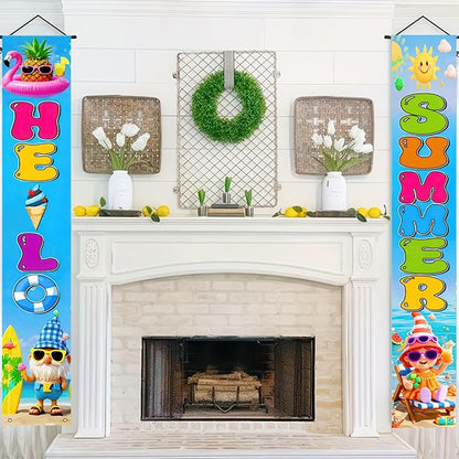 BlissYard 2pcs Welcome Summer Door Banner Hawaiian Gnome Porch Banners Sign - Image 3