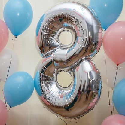 Silver Number 8 Balloon, 40 Inch Large Number Foil Mylar Balloons - Image 4