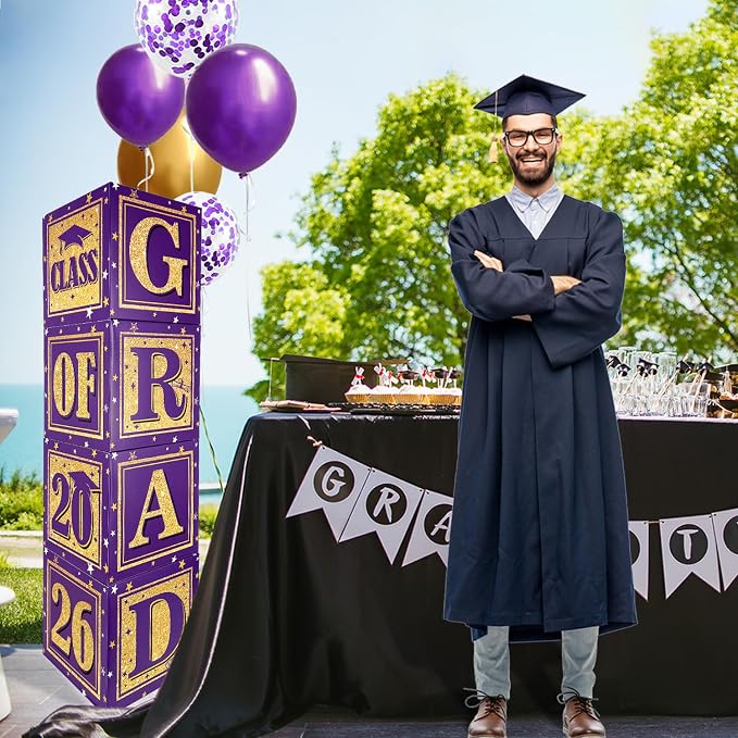 2026 Graduation Decorations Purple and Gold Class of 2026 Balloon Boxes | - Image 3