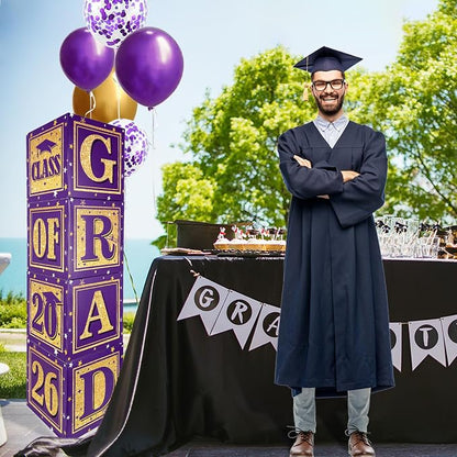 2026 Graduation Decorations Purple and Gold Class of 2026 Balloon Boxes | - Image 3