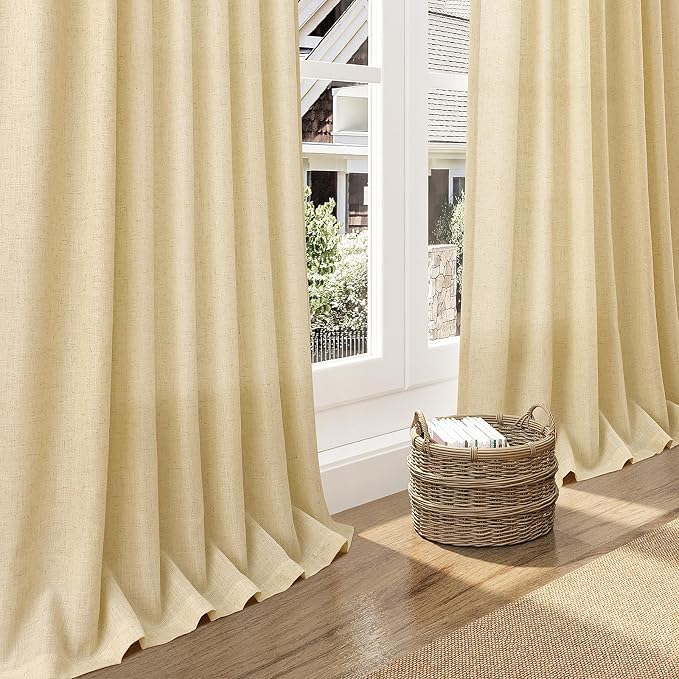 Cream Yellow Curtains 96 Inch Length 2 Panels Set - Image 5
