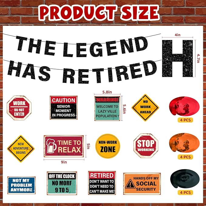 Retirement Party Decorations for Men, Glitter The Legend has Retired Banner | - Image 2