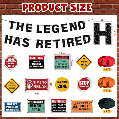 Retirement Party Decorations for Men, Glitter The Legend has Retired Banner | - Image 2