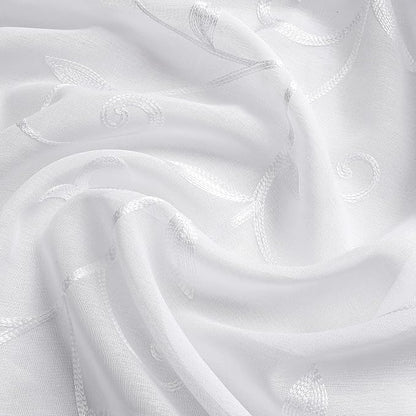White Sheer Curtains Embroidered Leaves 2 Panels 54Wx84L | Light Filtering - Image 4