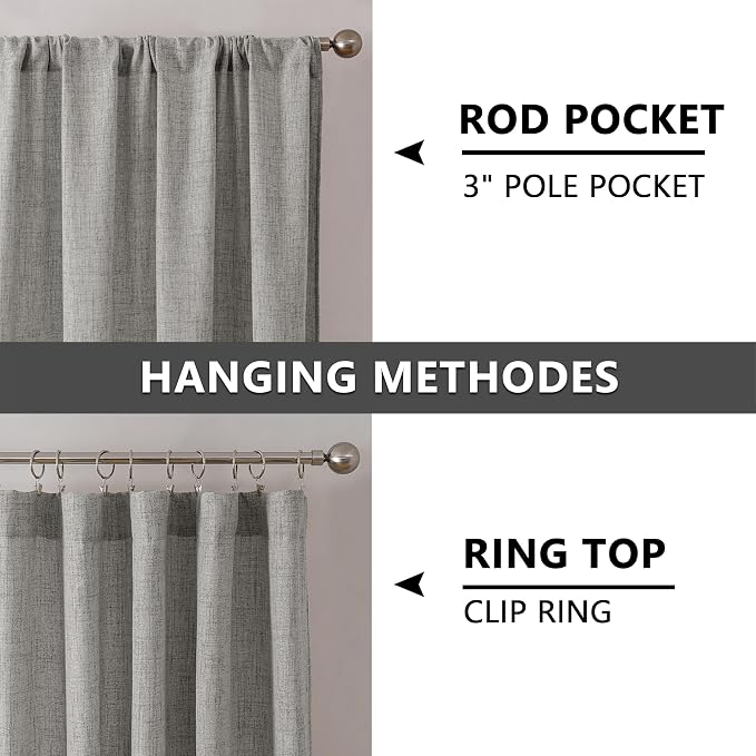 Tollpiz Linen Curtains Living Room Rod Pocket Semi Sheer Curtain Burlap Light - Image 5