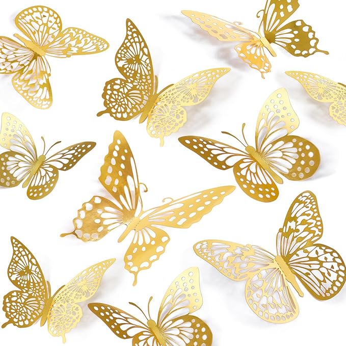 SAOROPEB 3D Butterfly Wall Decor 48 Pcs Gold Butterfly Birthday Decorations | 4 by SAOROPEB