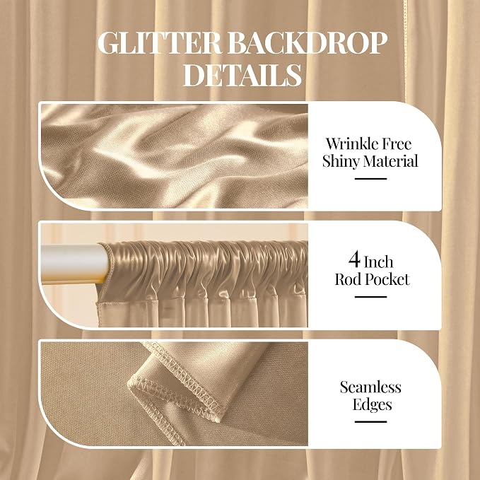 20x10ft Champagne Gold Glitter Backdrop Curtain - Image 5