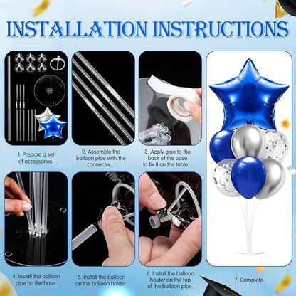 Lunmon 4 Set Navy Blue Silver Balloon Centerpieces - Image 4