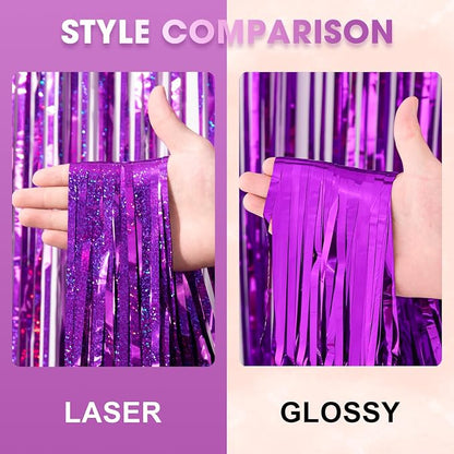 Voircoloria Laser Purple Foil Fringe Backdrop Curtains, 2 Pack | Tinsel - Image 3