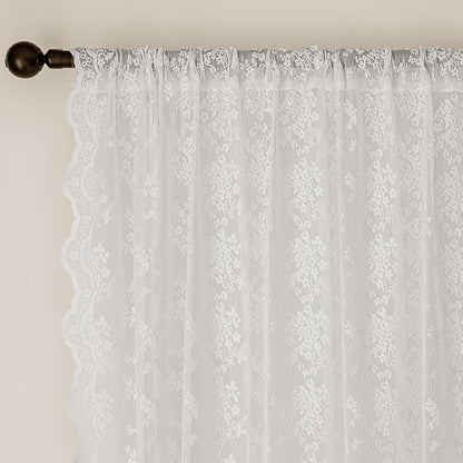 Anmao Vintage White Lace Curtains 108 Inches Long 2 Panels, Romantic Elegant - Image 6