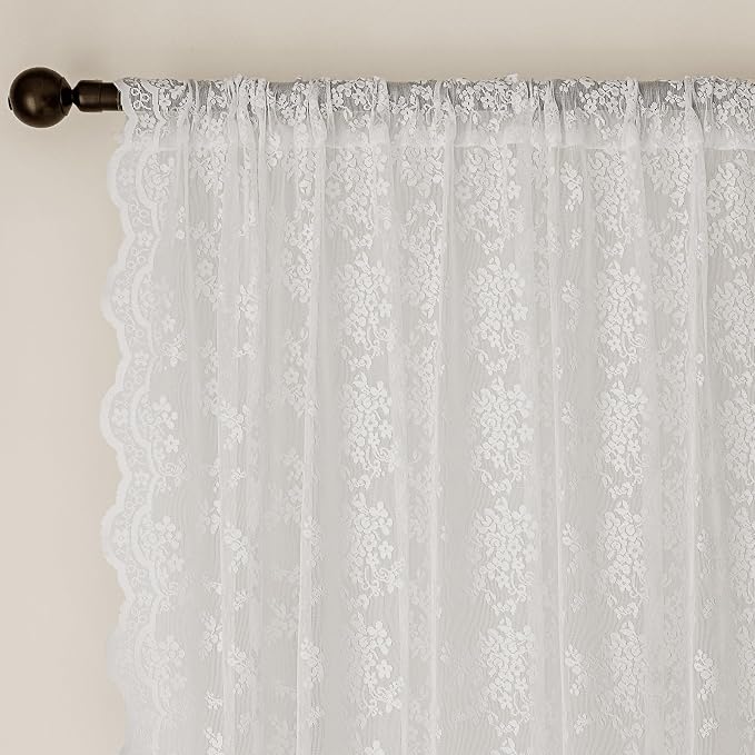 Anmao Vintage White Lace Curtains 54 Inches Long 2 Panels Set, Romantic Elegant - Image 6