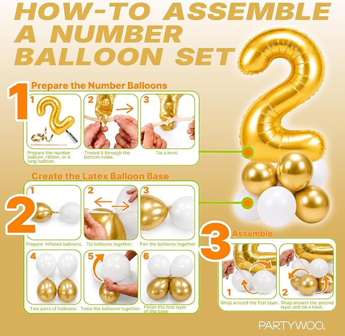 PartyWoo Number Balloons 40 Inch Gold Number 2 Kit 25pcs - Image 7
