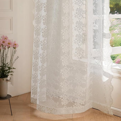 Anmao Vintage White Lace Curtains 54 Inches Long 2 Panels Set, Romantic Elegant - Image 8