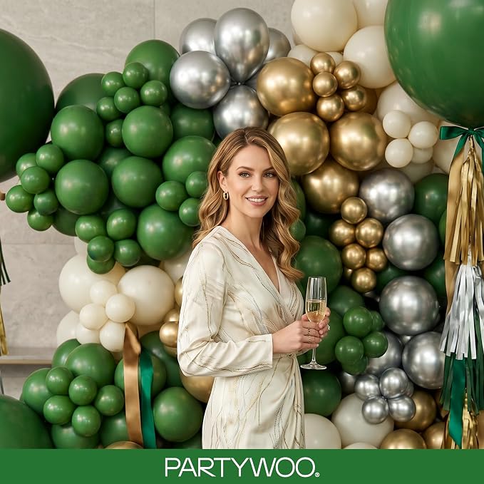 PartyWoo Dark Green Balloons 123pcs Emerald Hunter Forest Green Color | - Image 8
