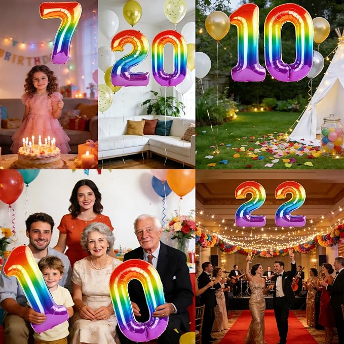 40 Inch Number 7 Balloons for 7th Birthday Party Decorations, 0-100 Rainbow - Image 7