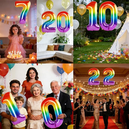 40 Inch Number 7 Balloons for 7th Birthday Party Decorations, 0-100 Rainbow - Image 7