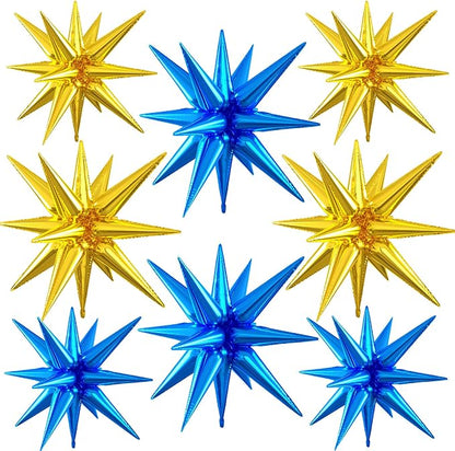 Blue Gold Star Balloons, 22/27 Inch Gold and Blue Star Foil Aluminum Balloons by Paready