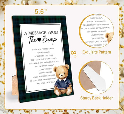 Vintage Bear A Message From the Bump Baby Shower Signs, Tartan Plaid Wooden - Image 2