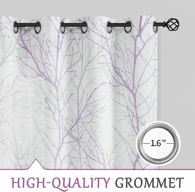 FMFUNCTEX Linen Lilac White Semi Sheer Print Curtains 84 Inch Long 2 Panels | - Image 6