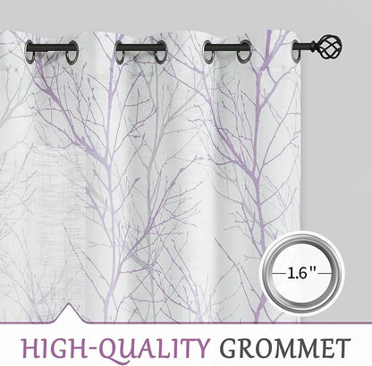 FMFUNCTEX Linen Lilac White Semi Sheer Print Curtains 84 Inch Long 2 Panels | - Image 6